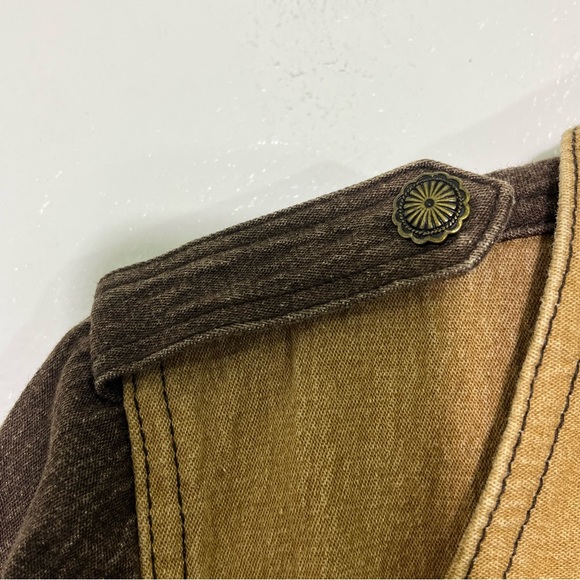 Vintage 90s Two Tone Denim Trench Coat Colorblock Boho Indie Longline Jacket - Picture 8 of 10